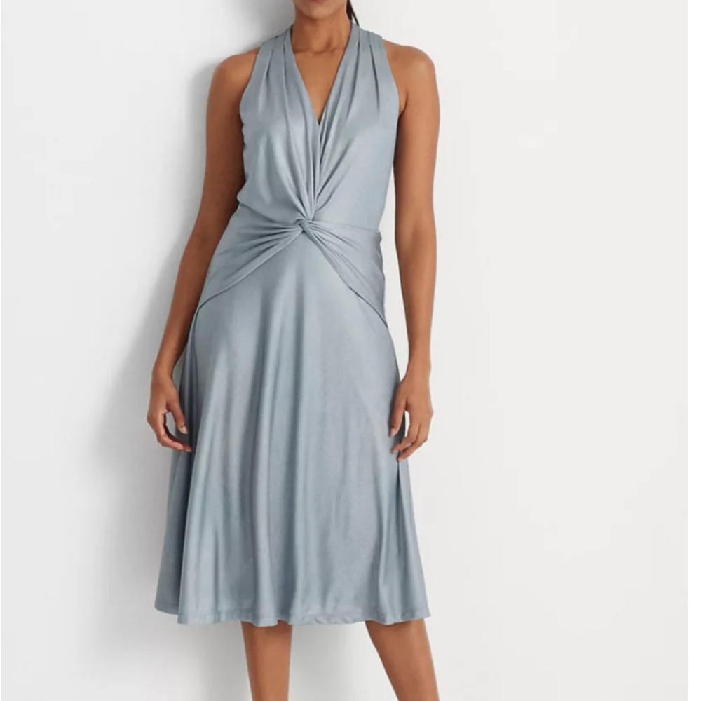 Ralph Lauren Foil-Print Jersey Twist Front Cocktail Dress